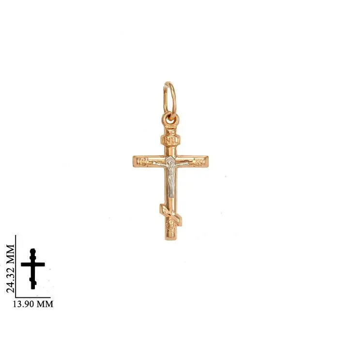 Подвеска крест из комбинированного золота