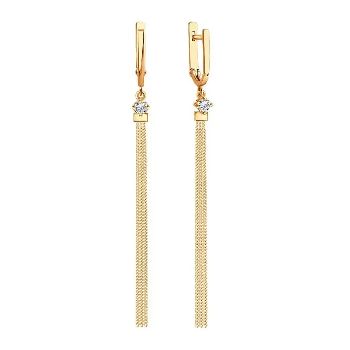 Серьги подвесные из красного золота