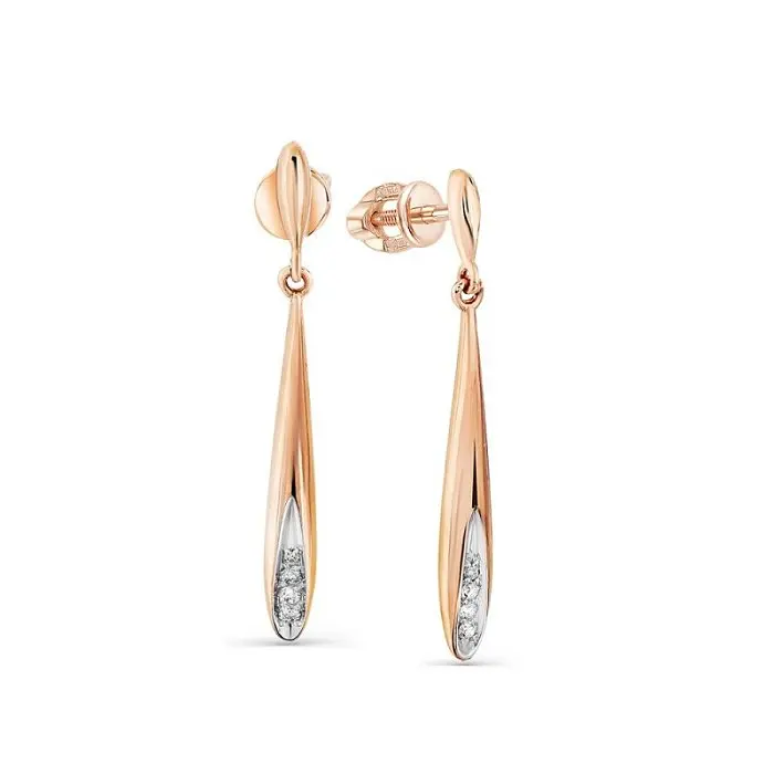 Серьги подвесные из красного золота