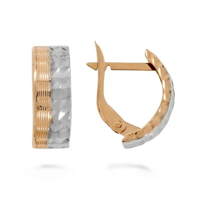 Серьги с английским замком из комбинированного золота вид 1