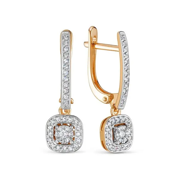 Серьги подвесные из комбинированного золота