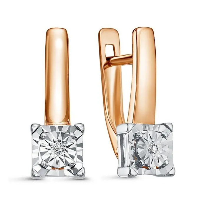 Серьги с английским замком из комбинированного золота