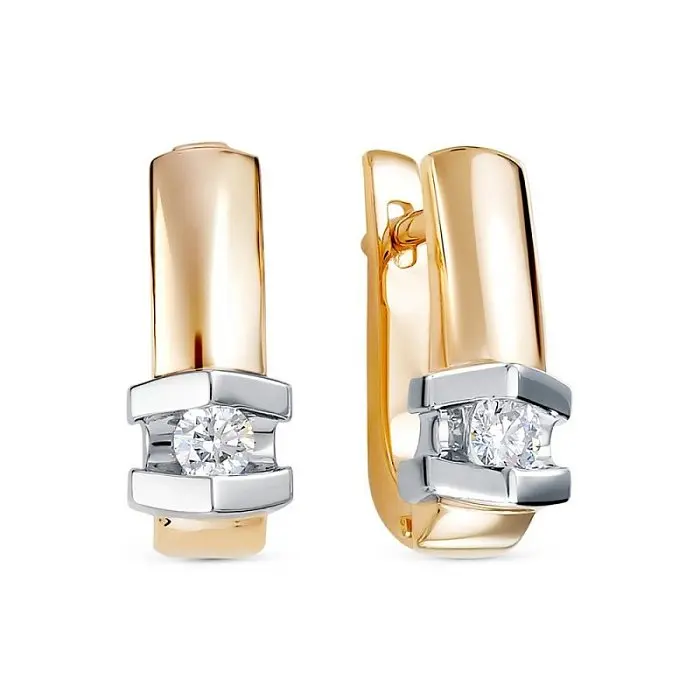 Серьги с английским замком из комбинированного золота