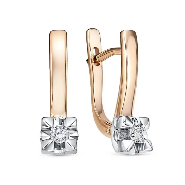 Серьги с английским замком из комбинированного золота