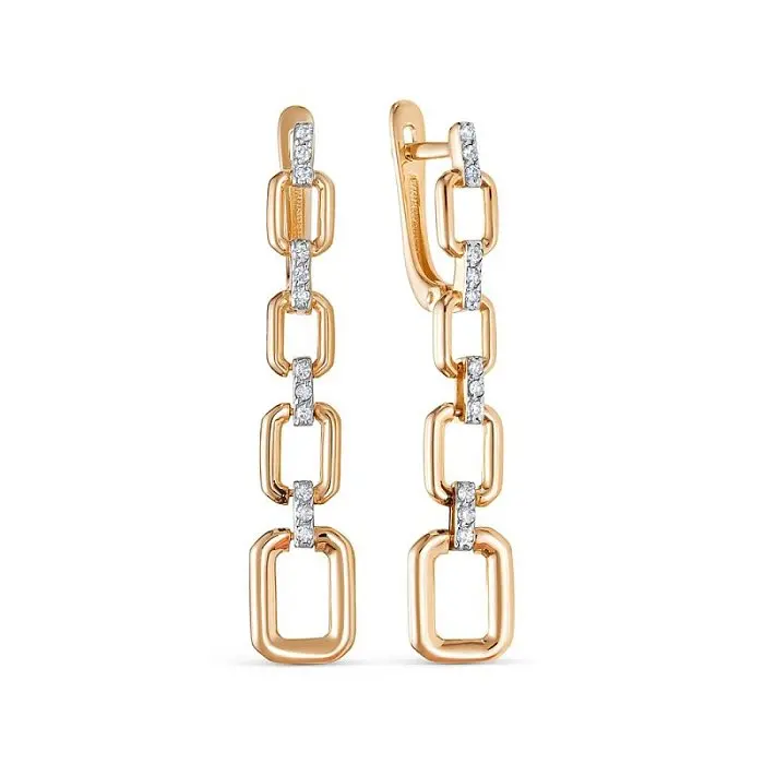 Серьги подвесные из комбинированного золота вид 1