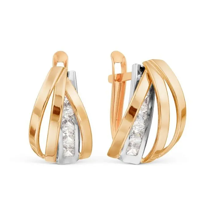 Серьги с английским замком из комбинированного золота