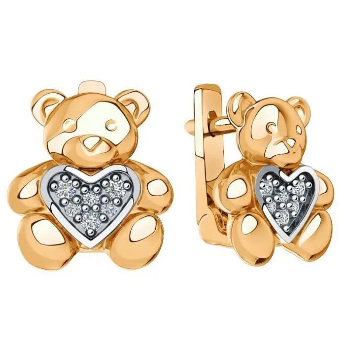 Серьги детские из комбинированного золота