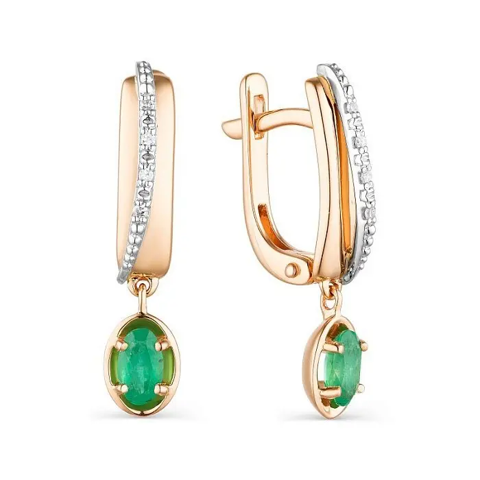 Серьги подвесные из комбинированного золота