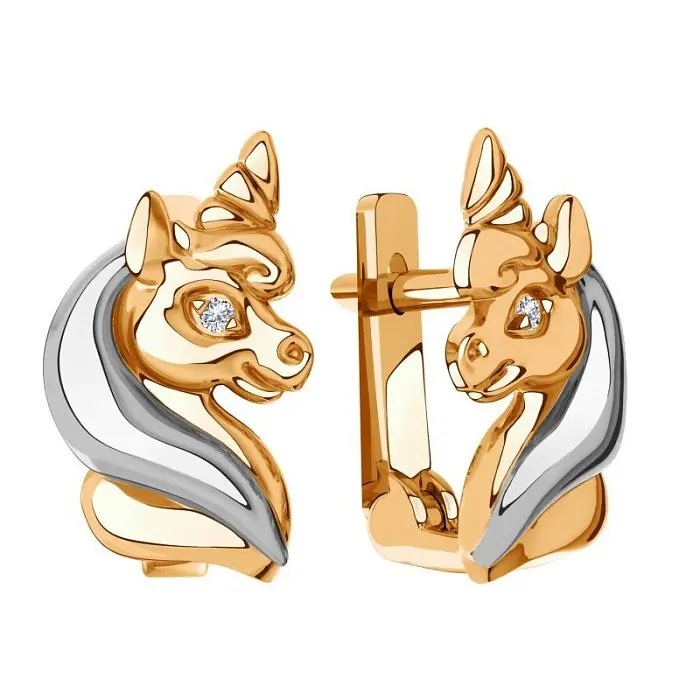 Серьги детские из комбинированного золота