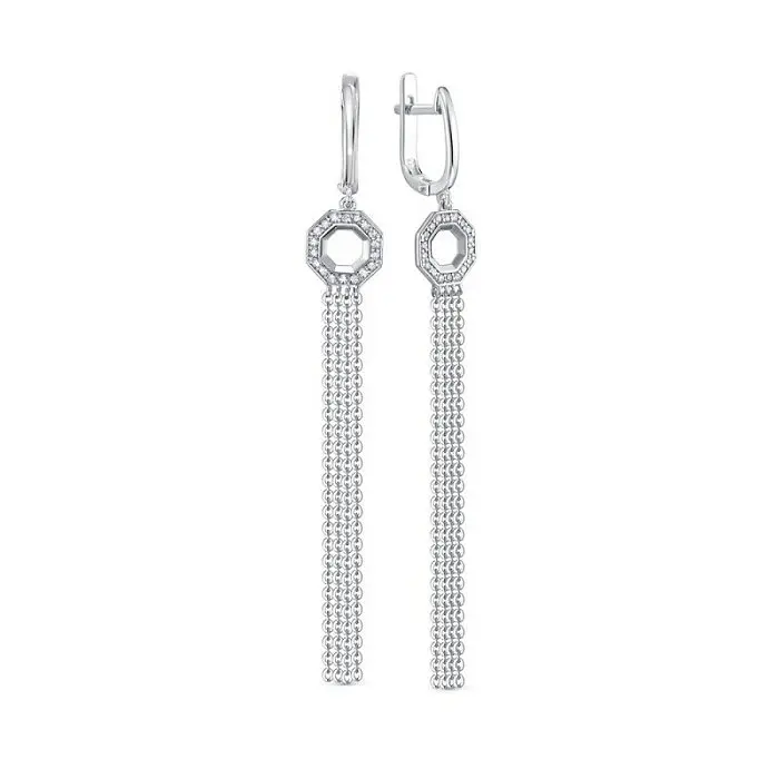 Серьги подвесные из белого золота