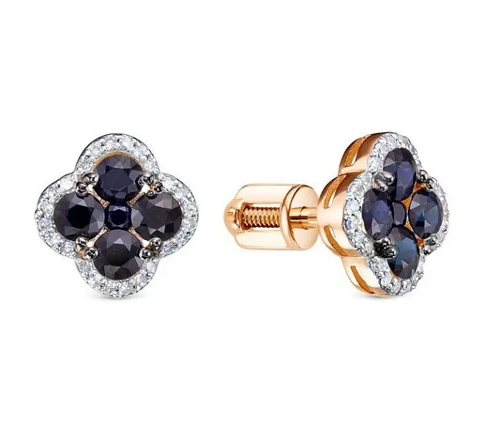 Серьги подвесные из комбинированного золота