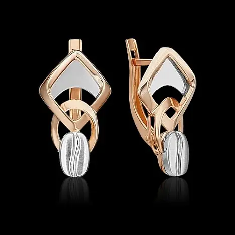 Серьги с английским замком из комбинированного золота