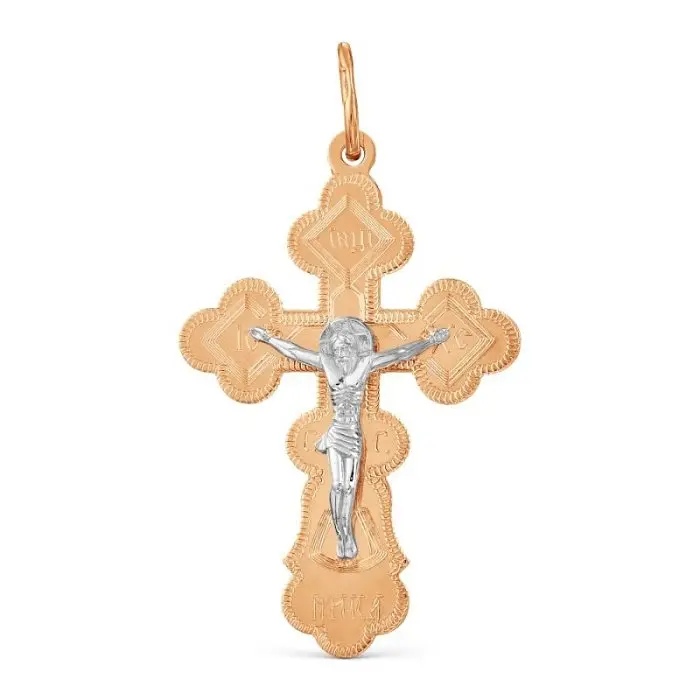 Подвеска крест из комбинированного золота