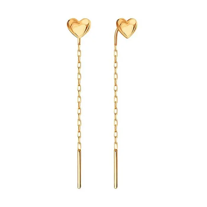 Серьги цепочки из красного золота