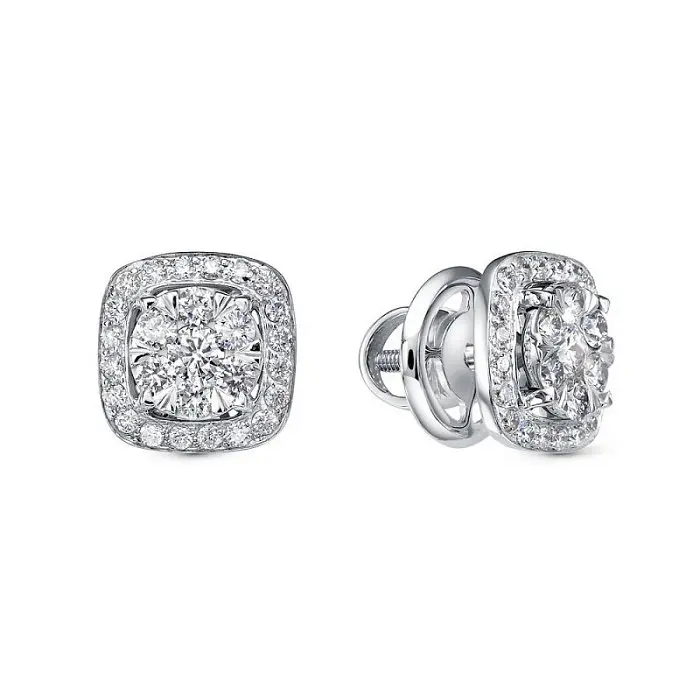 Серьги пуссеты из белого золота