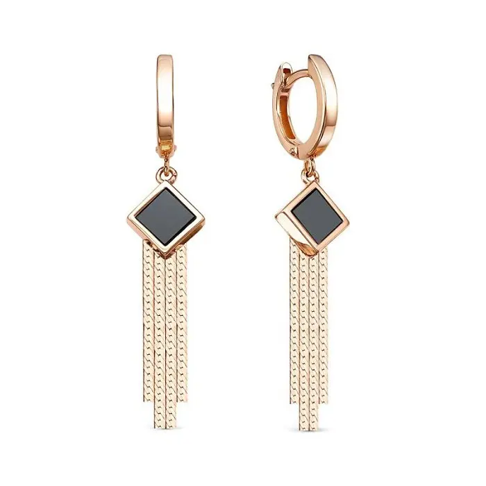 Серьги подвесные из красного золота