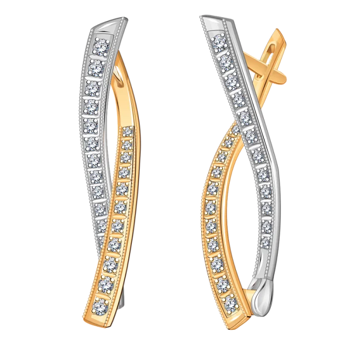 Серьги с английским замком из комбинированного золота