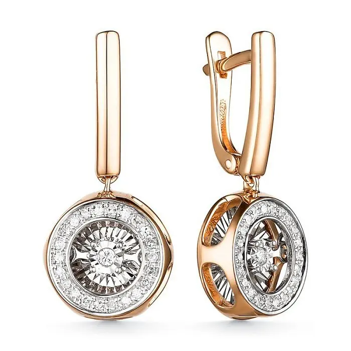 Серьги подвесные из комбинированного золота