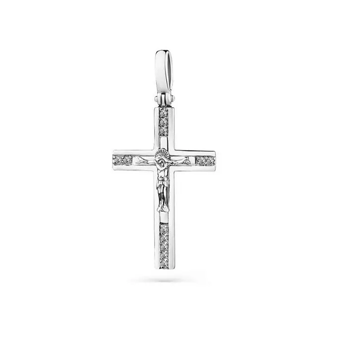 Подвеска крест из белого золота вид 1