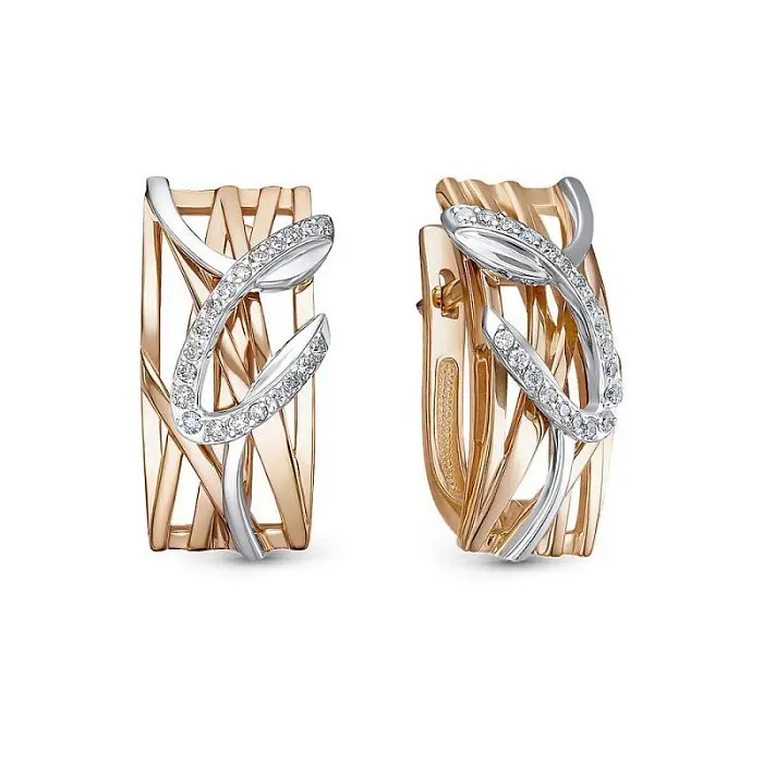 Серьги с английским замком из желтого золота с бриллиантами