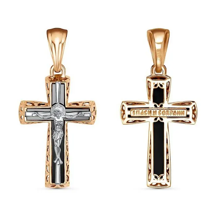 Подвеска крест из комбинированного золота