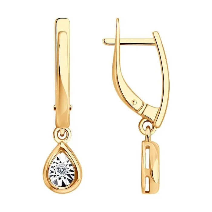 Серьги подвесные из комбинированного золота