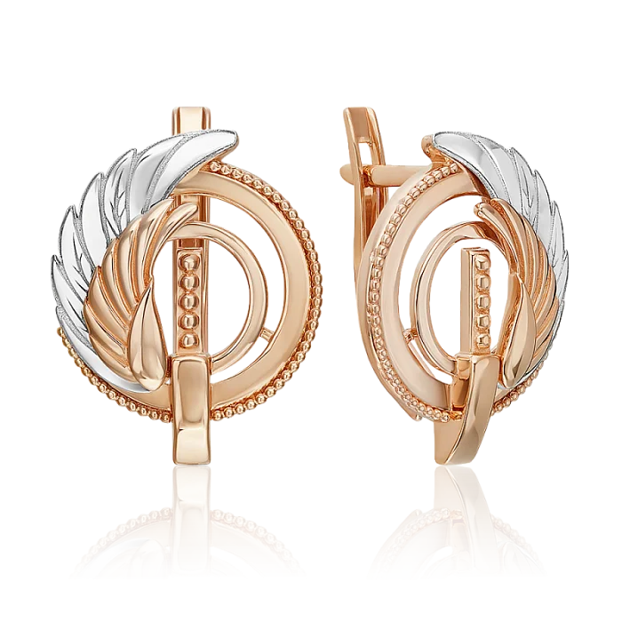 Серьги с английским замком из комбинированного золота