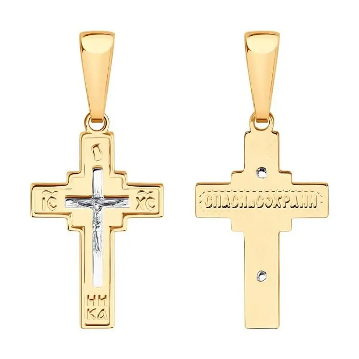 Подвеска крест из комбинированного золота