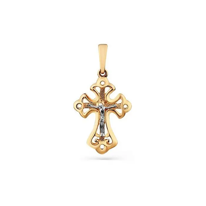 Подвеска крест из комбинированного золота