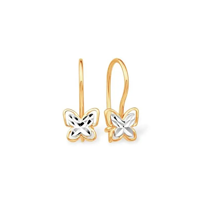 Серьги детские из комбинированного золота