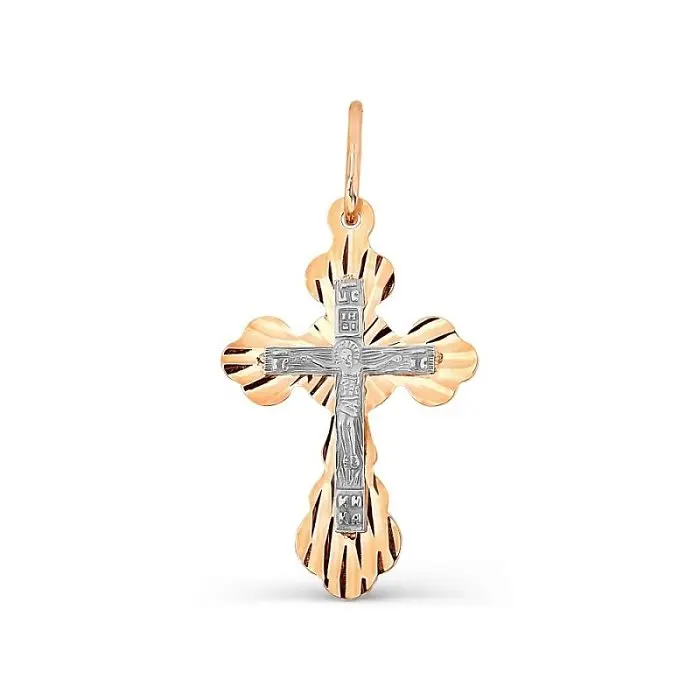 Подвеска крест из комбинированного золота