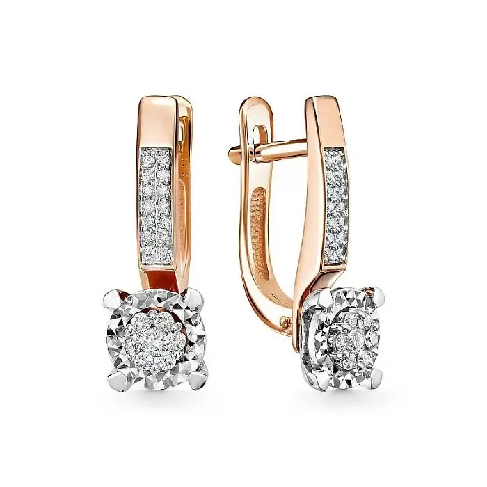 Серьги с английским замком из комбинированного золота