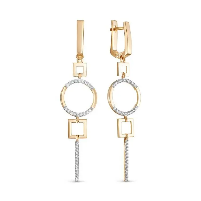 Серьги подвесные из красного золота