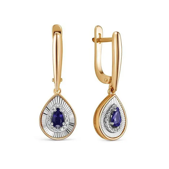 Серьги подвесные из комбинированного золота