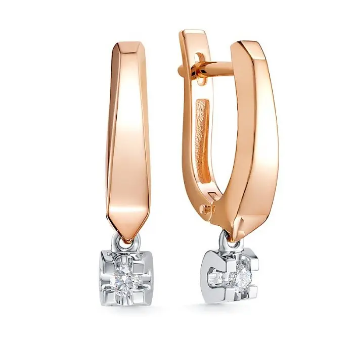 Серьги подвесные из комбинированного золота