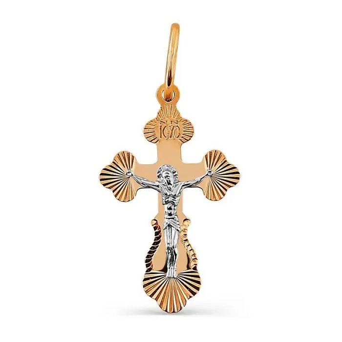 Подвеска крест из комбинированного золота
