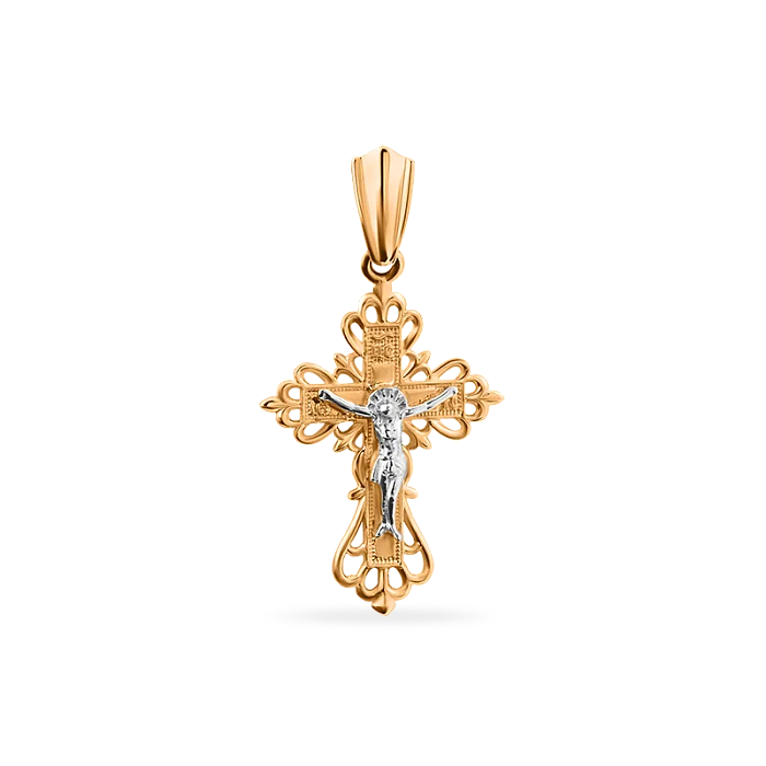 Подвеска крест из комбинированного золота