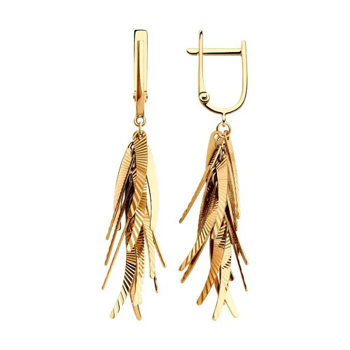 Серьги подвесные из красного золота