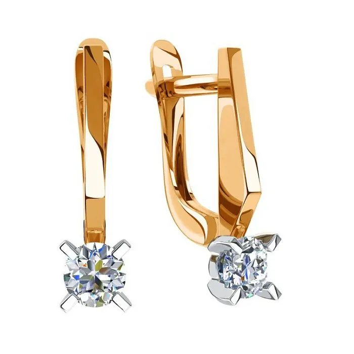 Серьги с английским замком из комбинированного золота