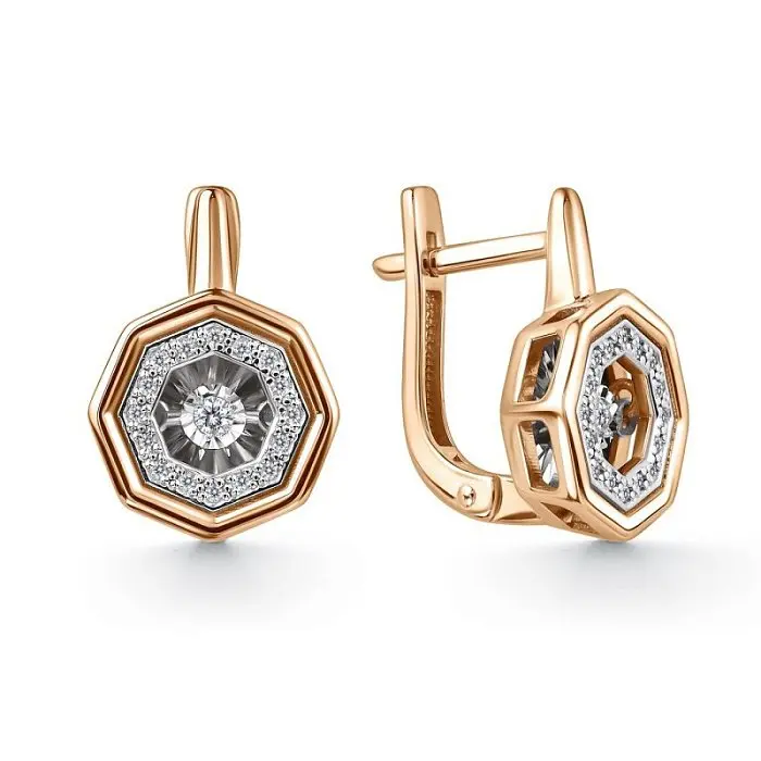 Серьги подвесные из комбинированного золота с бриллиантами