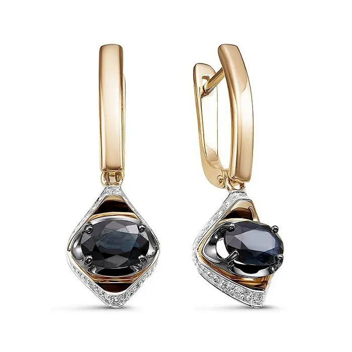 Серьги подвесные из комбинированного золота