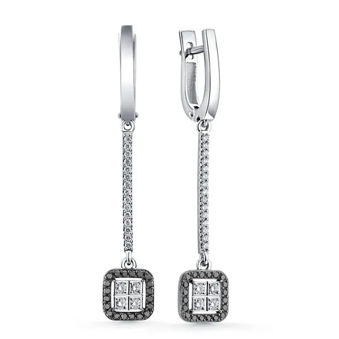 Серьги подвесные из белого золота