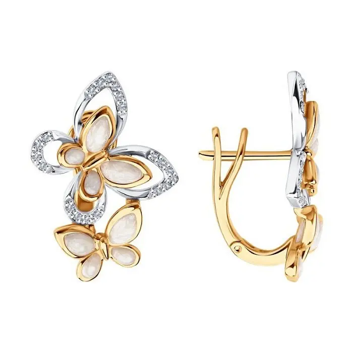 Серьги с английским замком из комбинированного золота