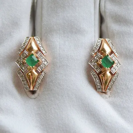 Серьги с английским замком из комбинированного золота