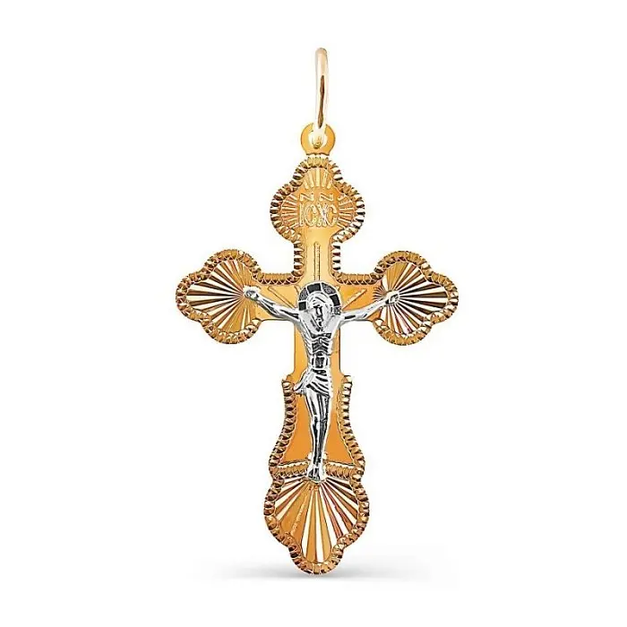 Подвеска крест из комбинированного золота