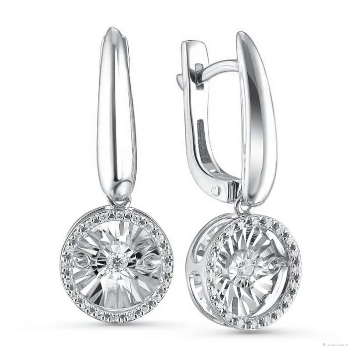 Серьги подвесные из белого золота