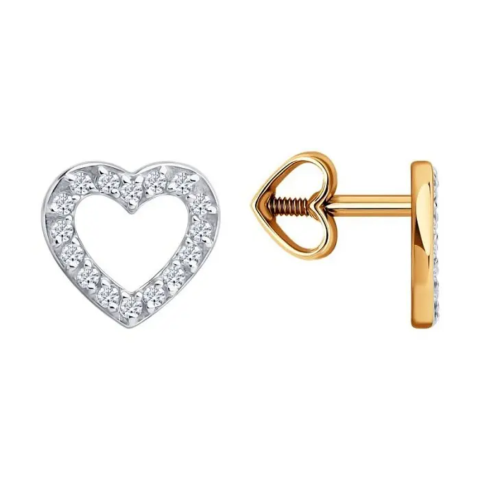 Серьги пуссеты из комбинированного золота