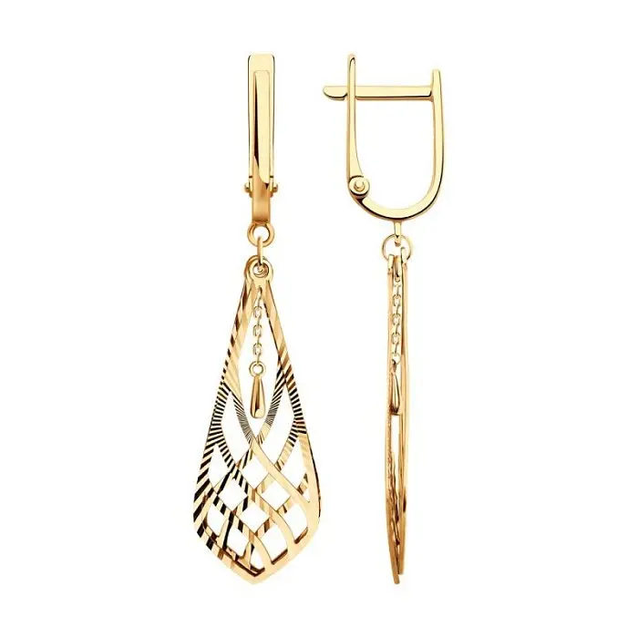 Серьги подвесные из красного золота