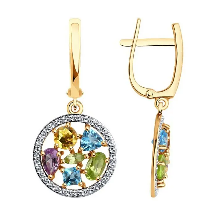 Серьги подвесные из красного золота