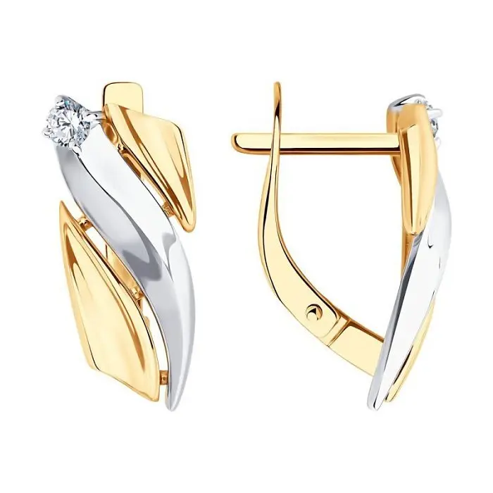 Серьги с английским замком из комбинированного золота